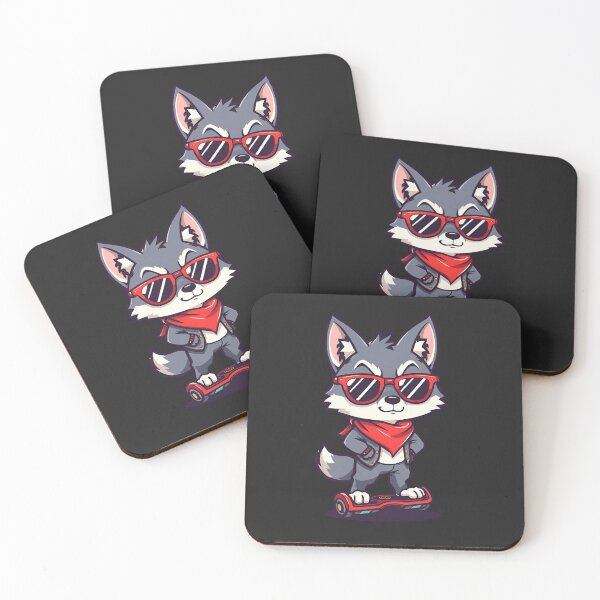 Item preview, Cute Chibi Wolf with Red Sunglasses on Hoverboard | Kawaii Streetwear Cartoon Design designed and sold by ColorSplash123.
