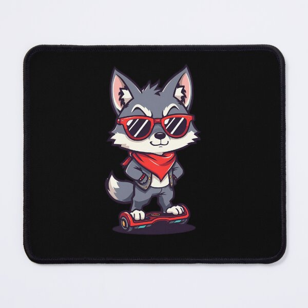 Item preview, Cute Chibi Wolf with Red Sunglasses on Hoverboard | Kawaii Streetwear Cartoon Design designed and sold by ColorSplash123.
