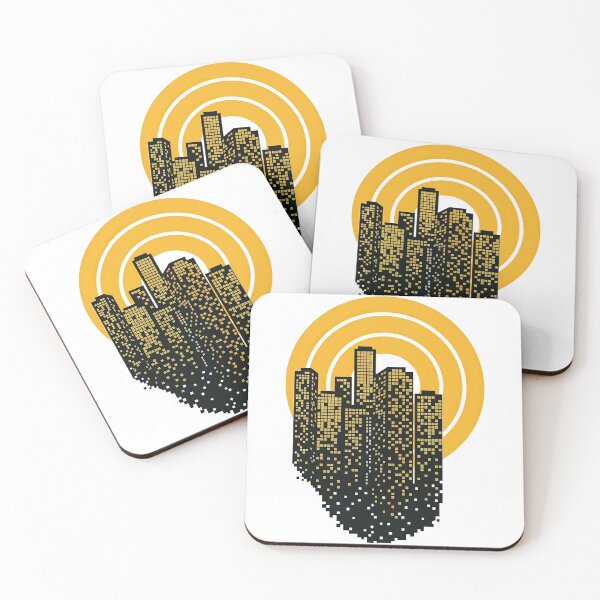 Item preview, Modern City Skyline with Yellow Concentric Sun Design designed and sold by ArtfulWeave.