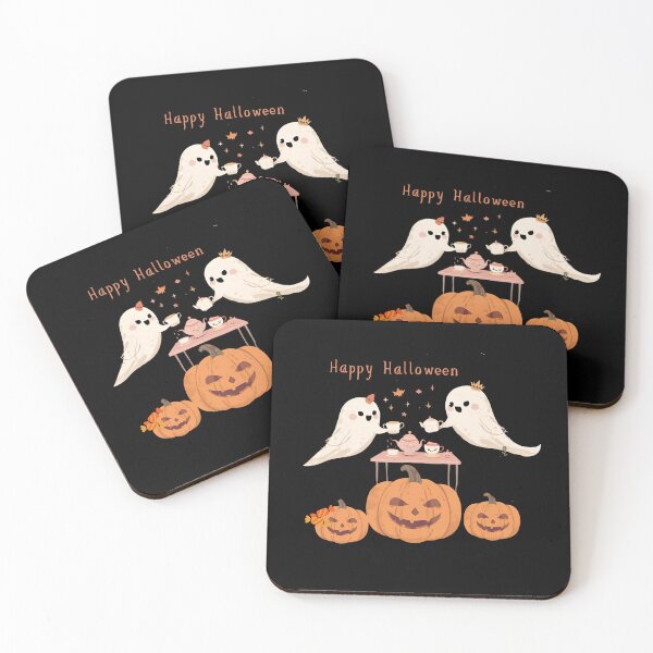 Item preview, Cute Ghost Tea Party on Floating Pumpkins – Happy Halloween Illustration designed and sold by La Velmoréa.
