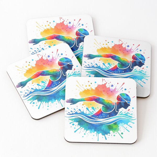 Item preview, Colorful Watercolor Swimmer in Splash Illustration designed and sold by ArtfulWeave.
