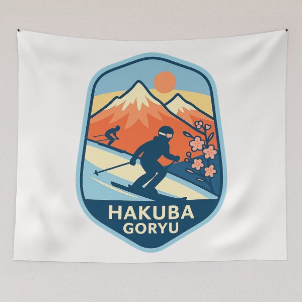 Item preview,  Hakuba Goryu, Japan – Alpine Ski Scene with Cherry Blossoms designed and sold by Places On Earth.