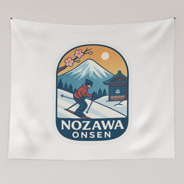 Item preview, Nozawa Onsen, Japan – Ski Village Scene with Temple and Blossoms designed and sold by Places On Earth.
