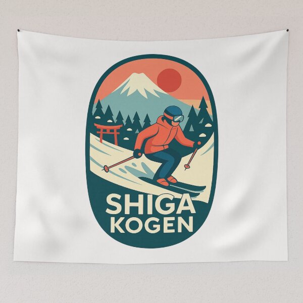 Item preview, Shiga Kogen, Japan – Sunset Skiing with Torii Gate and Pines designed and sold by Places On Earth.