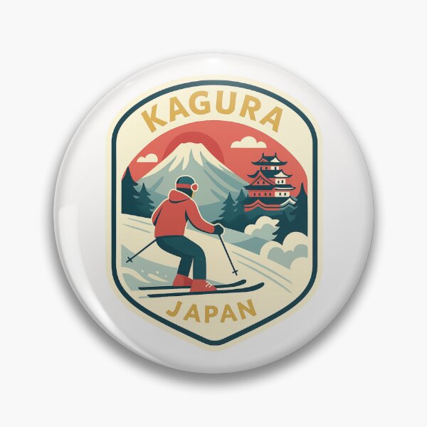Item preview, Kagura Japan – Skier With Mount Naeba and Japanese Pagoda designed and sold by Places On Earth.