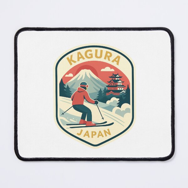 Item preview, Kagura Japan – Skier With Mount Naeba and Japanese Pagoda designed and sold by Places On Earth.