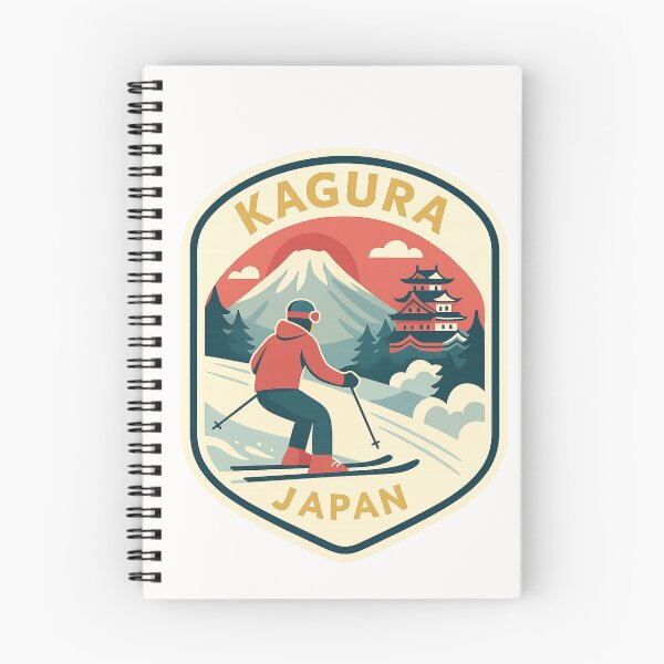 Item preview, Kagura Japan – Skier With Mount Naeba and Japanese Pagoda designed and sold by Places On Earth.