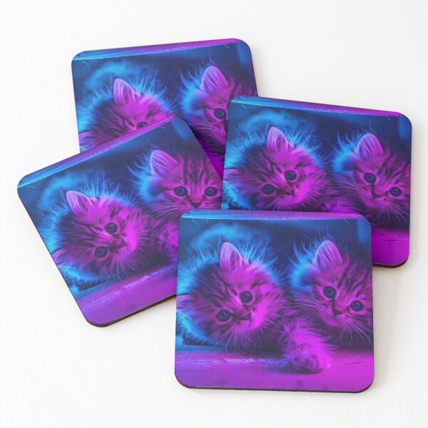 Item preview, Neon lit Kittens designed and sold by Pastel & Neon art store.