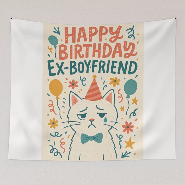 Item preview, Happy Birthday Ex-Boyfriend – Sad Cat in Party Hat designed and sold by Places On Earth.