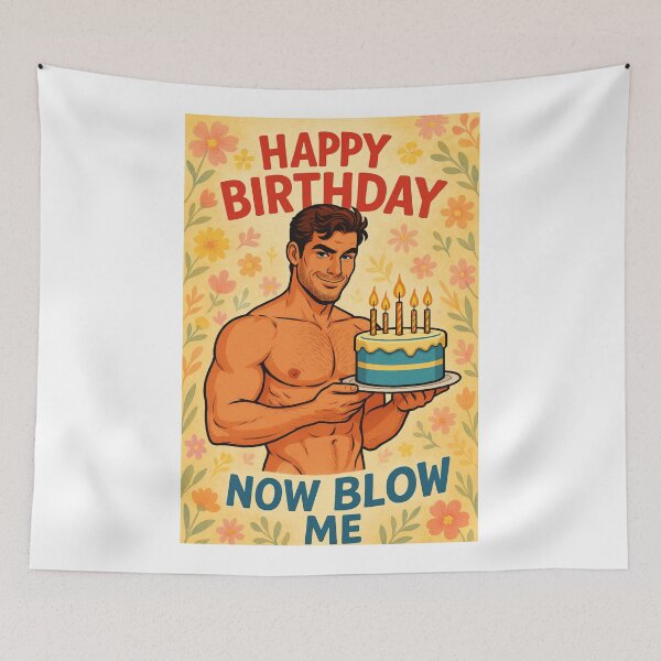 Item preview,  Happy Birthday Now Blow Me – Cheeky Cake and Muscles Gay designed and sold by Aryabek.
