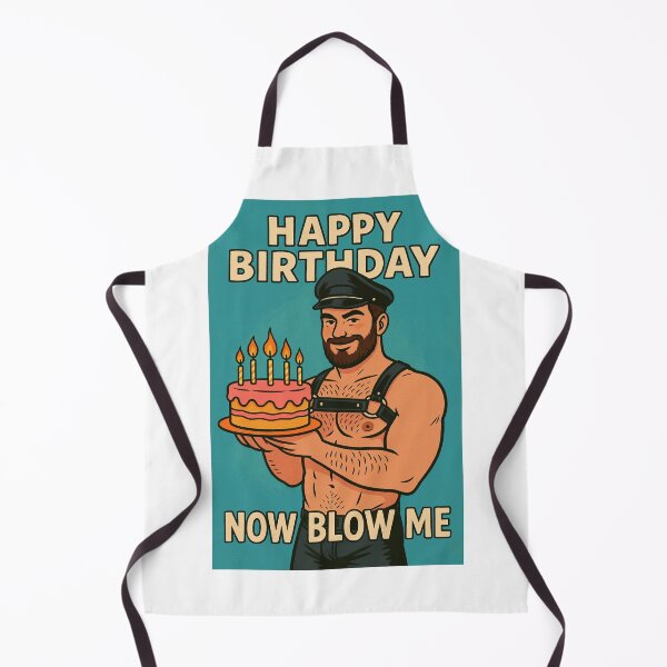 Item preview, Happy Birthday Now Blow Me – Gay Muscle Bear with Pink Cake designed and sold by Aryabek.