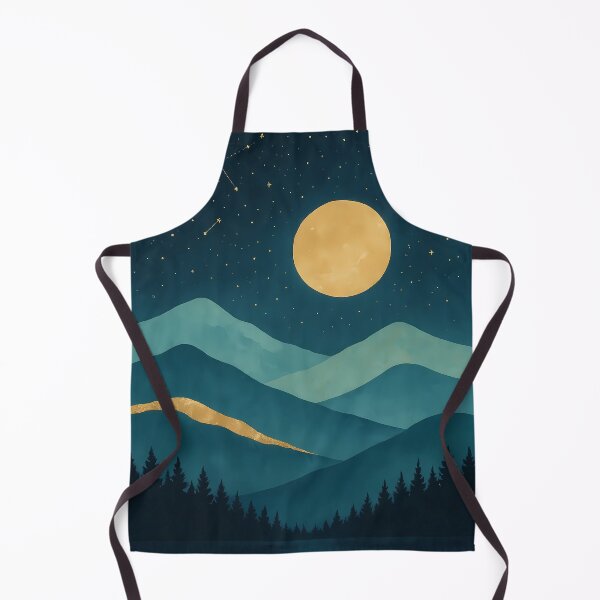 Item preview, Golden Moon Over Teal Mountains | Dreamy Night Sky Landscape Art designed and sold by DreamiCanvas.