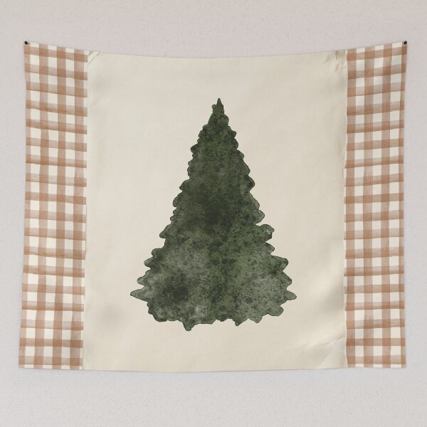Item preview, Christmas tree, rustic retro gingham, cottagecore vintage Christmas designed and sold by ArticraftShop.