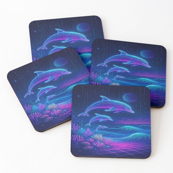 Item preview, Cyber Ocean — Digital Dolphins in Neon Waves designed and sold by ZeMa-JA.