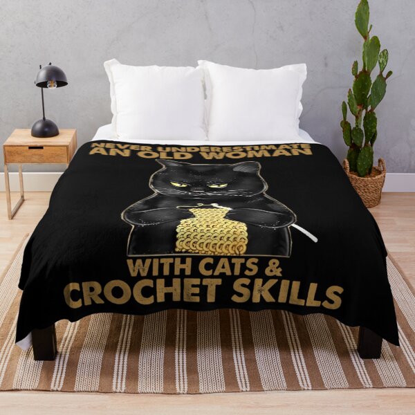 Item preview, Never Underestimate An Old 	 With Cats And Crochet Skills  	 designed and sold by jorvpkvzzwo87.