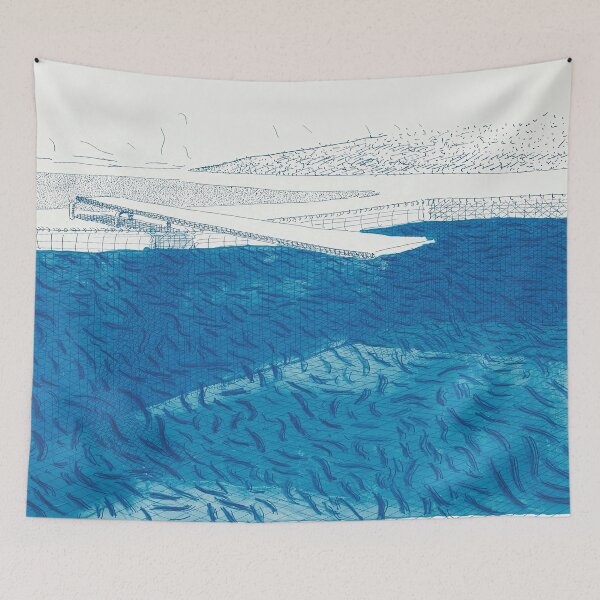 Item preview, Lithograph Of Water Made Of Lines, Crayon And Two Blue Washes Without Green Wash by David Hockney designed and sold by FEUVSD.