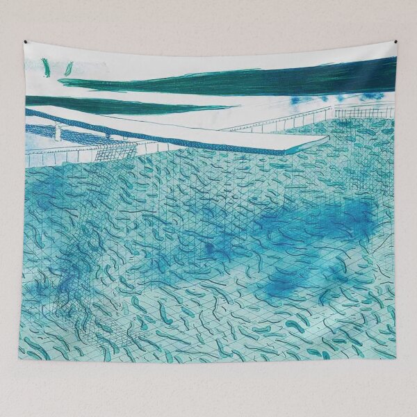 Item preview, Lithograph Of Water Made Of Lines With Two Light Blue Washes by David Hockney designed and sold by FEUVSD.