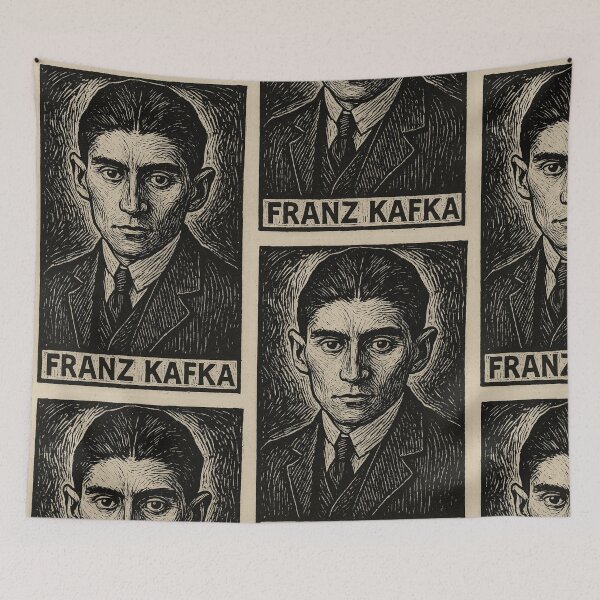 Item preview, Frank Kafka — Linocut drawing artwork illustration designed and sold by Oqueartecura.