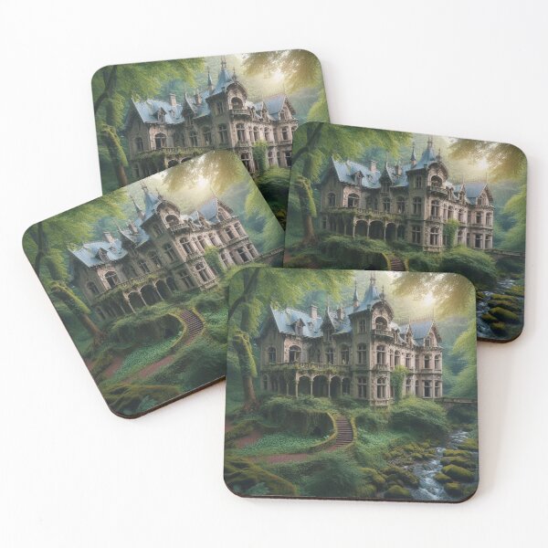 Item preview, Enchanted Gothic mansion in a lush forest with glowing windows and mystical atmosphere designed and sold by FotoworldEdel.