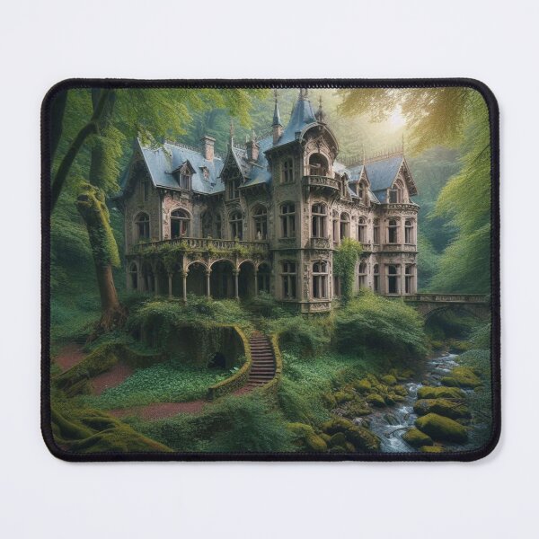 Item preview, Enchanted Gothic mansion in a lush forest with glowing windows and mystical atmosphere designed and sold by FotoworldEdel.