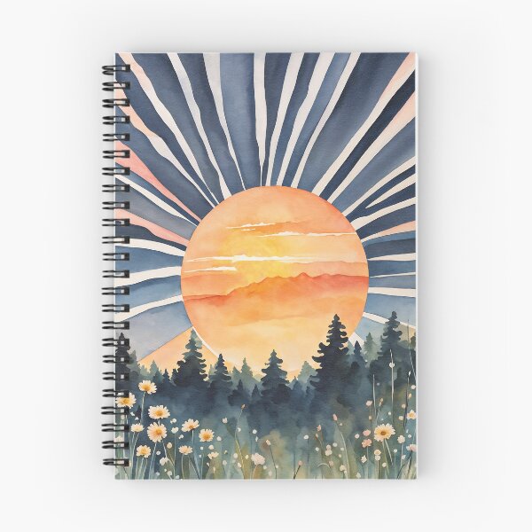 Item preview, Mountain sunset, Wildflowers landscape, sun rays, Boho sunshine designed and sold by ArticraftShop.