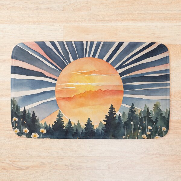 Item preview, Mountain sunset, Wildflowers landscape, sun rays, Boho sunshine designed and sold by ArticraftShop.