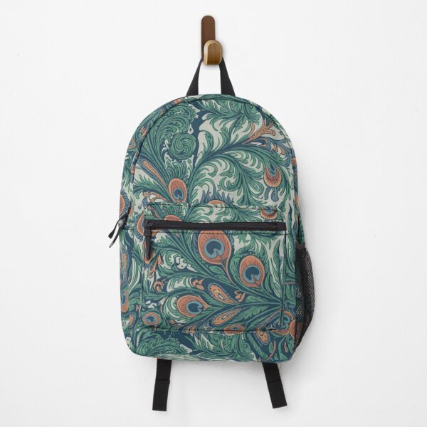 Item preview, Fioren Heritage Print – Vintage Botanical Peacock Feather Pattern Inspired by William Morris Teal Blue Green Orange designed and sold by Heritage Hive Studio.