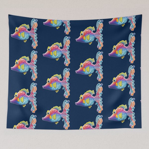 Item preview, Tropical Rainbow Fish Bold Ocean Sea Life Illustration on Navy Blue designed and sold by GingerFay.