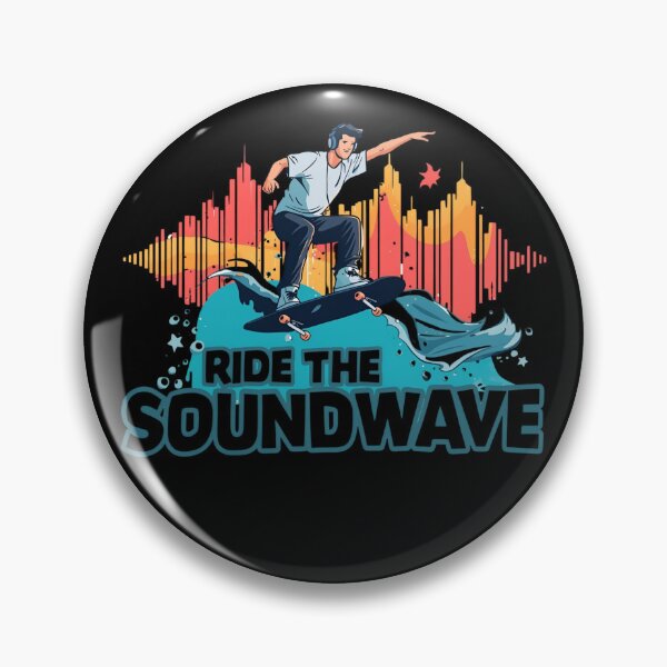 Item preview, Ride the Soundwave – skateboarder surfing on giant colorful soundwave with headphones on 4 designed and sold by Neon G.