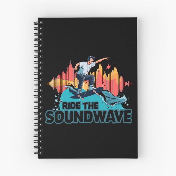 Item preview, Ride the Soundwave: un patinador surfea sobre una onda sonora gigante y colorida con auriculares puestos. designed and sold by Neon G.