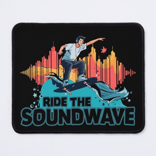 Item preview, Ride the Soundwave – skateboarder surfing on giant colorful soundwave with headphones on 4 designed and sold by Neon G.