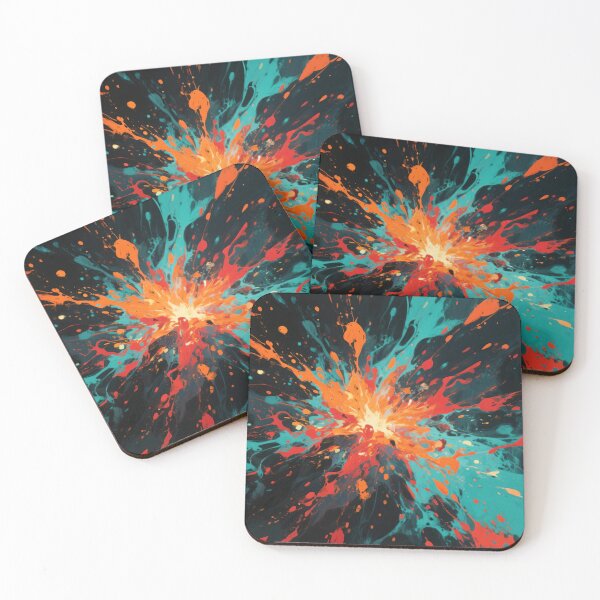 Item preview, Explosive Abstract Paint Splash with Fiery Red, Orange, and Cool Teal Colors Bursting on Dark Background designed and sold by Mimoshi ⭐⭐⭐⭐⭐.