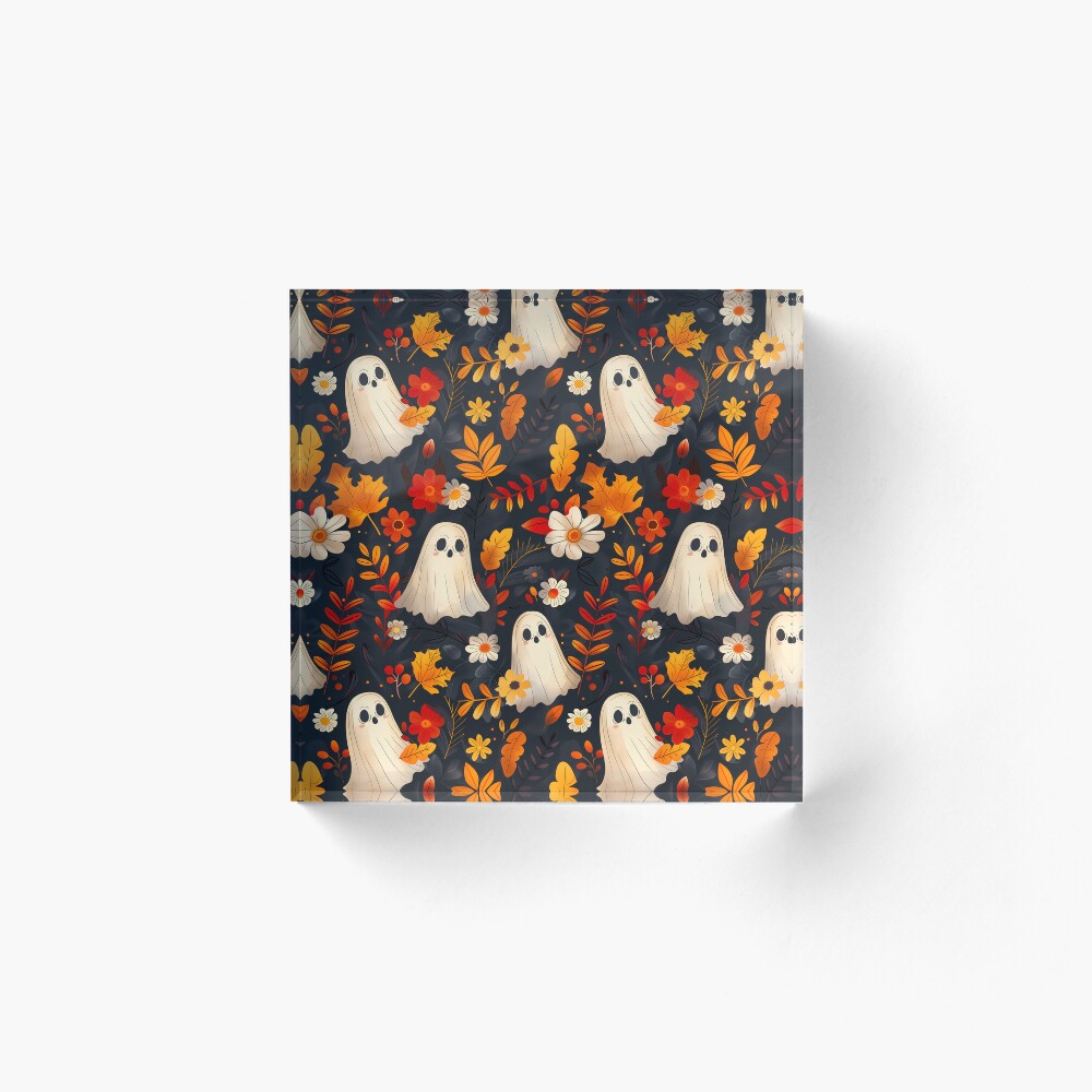 Halloween Spooky Ghosts Acrylic Block: Fall Leaves Edition