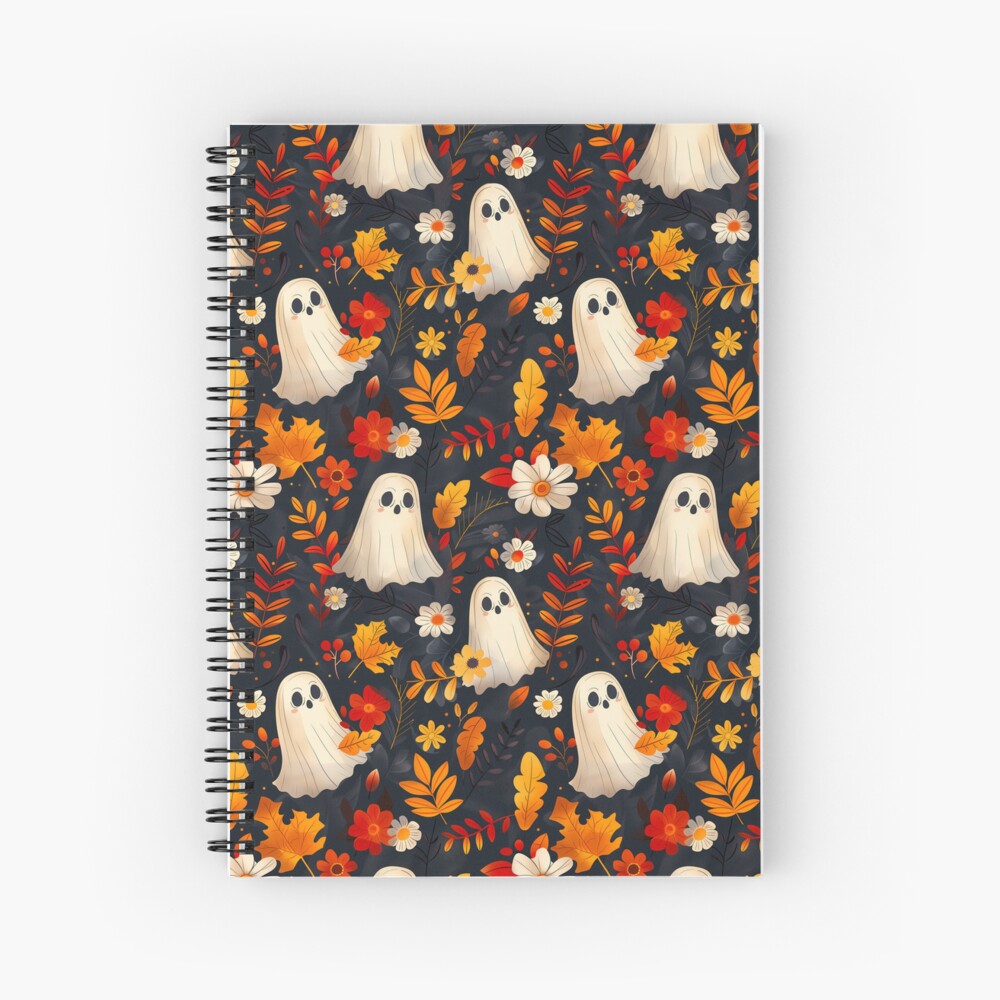 Halloween Spooky Ghosts Spiral Notebook: Fall Leaves Edition