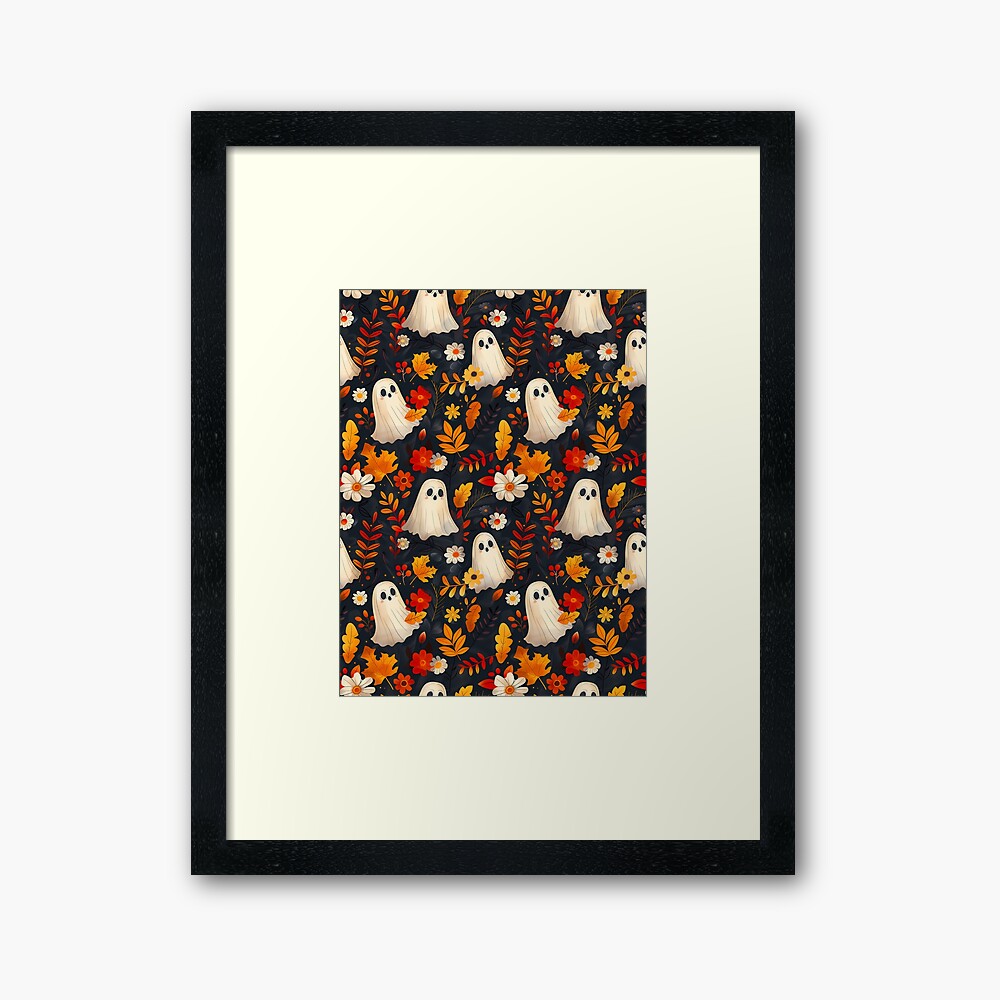 Framed Art Print Halloween Spooky Ghosts: Fall leaves edition