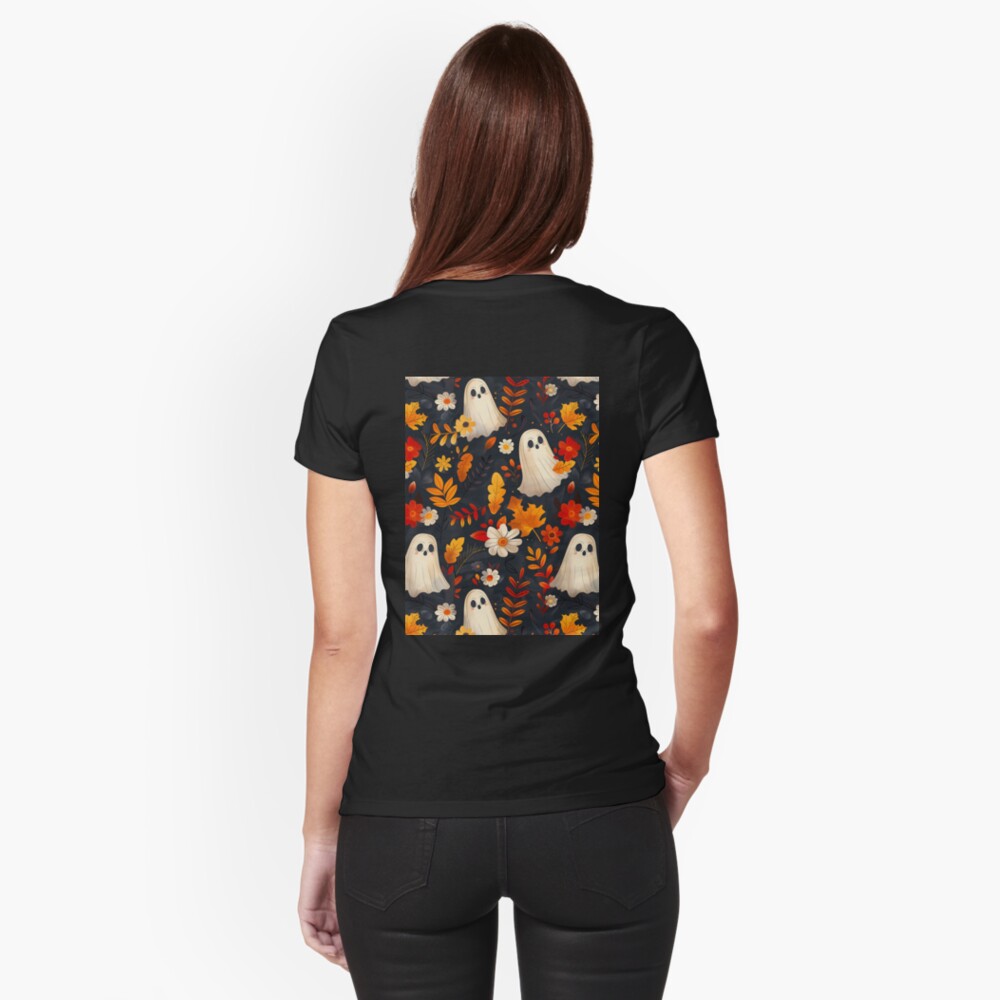 Fitted T-Shirt Halloween Spooky Ghosts: Fall leaves edition