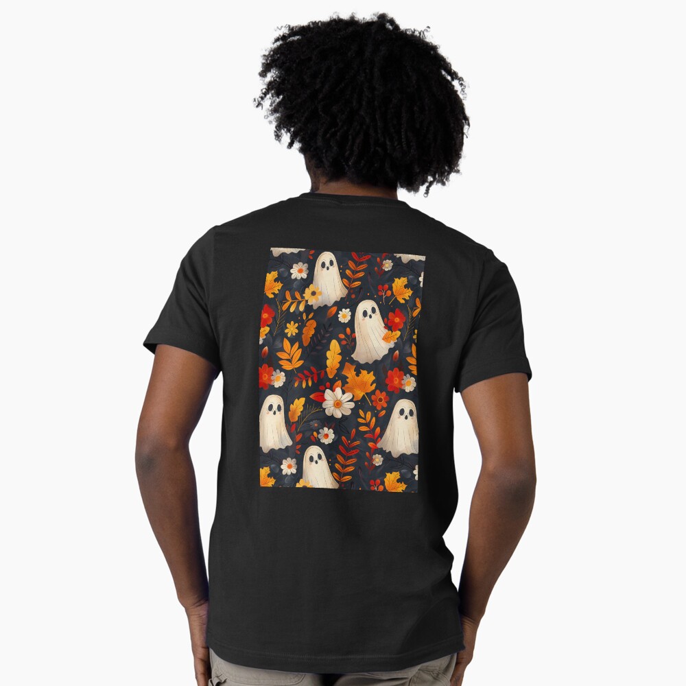 V-Neck T-Shirt Halloween Spooky Ghosts: Fall leaves edition V-Neck T-Shirt