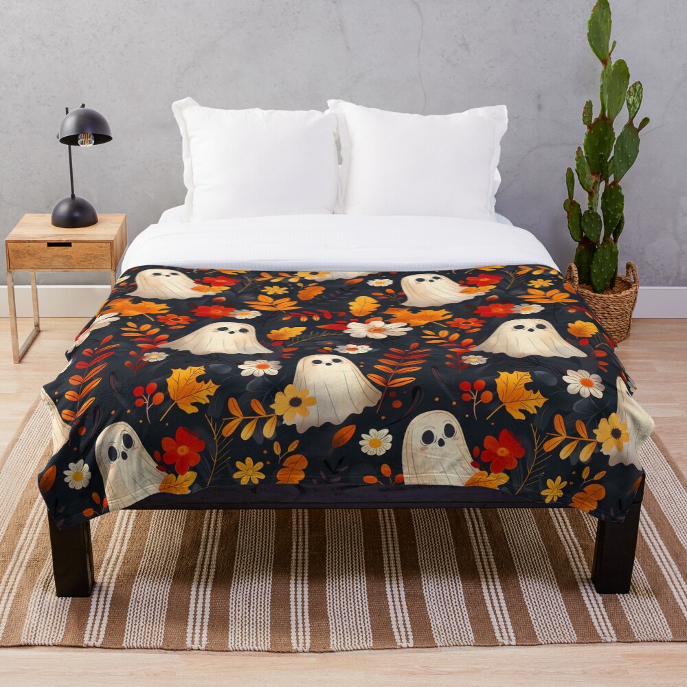 Throw Blanket: Spooky Ghosts, Fall Leaves Edition
