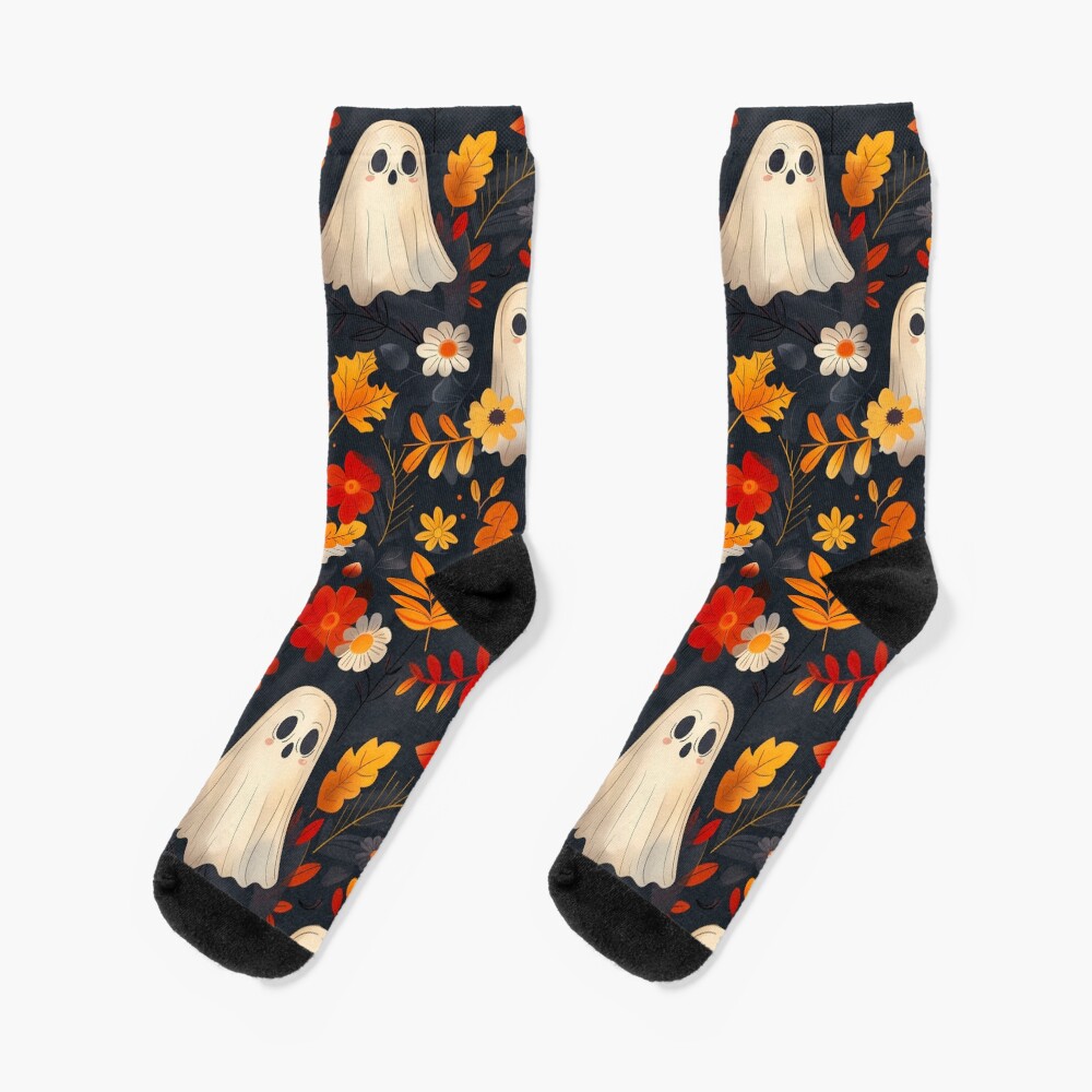 Socks - Halloween Spooky Ghosts: Fall Leaves Edition