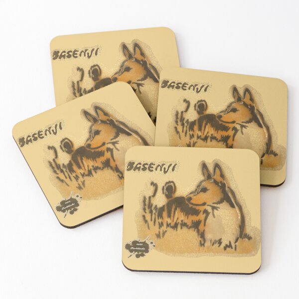 Item preview, A Basenji stands in the tall grass designed and sold by marysfarbklecks.