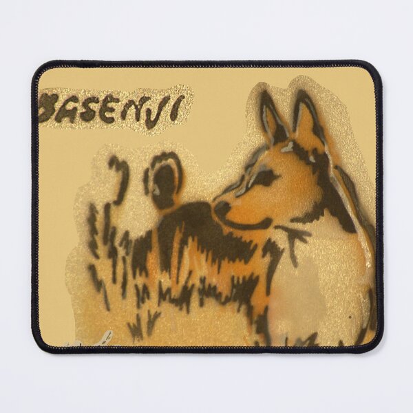 Item preview, A Basenji stands in the tall grass designed and sold by marysfarbklecks.