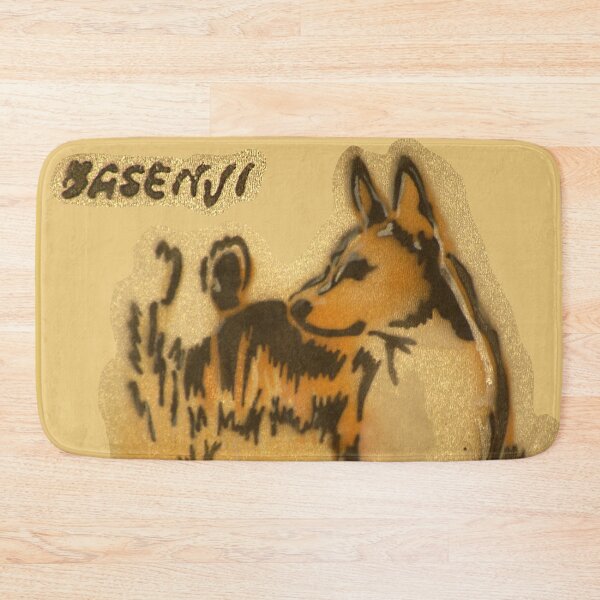 Item preview, A Basenji stands in the tall grass designed and sold by marysfarbklecks.