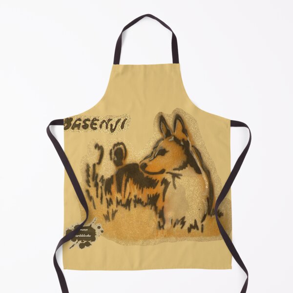 Item preview, A Basenji stands in the tall grass designed and sold by marysfarbklecks.