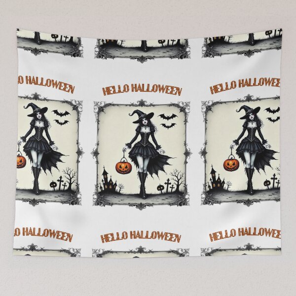 Item preview, Halloween, pumpkin, gothic woman, bat, skull designed and sold by Coolparrotgirl.