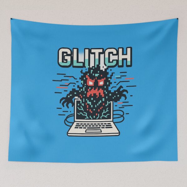 Item preview, Retro Pixel Glitch Monster Emerging From Laptop designed and sold by ArtComixHaven.