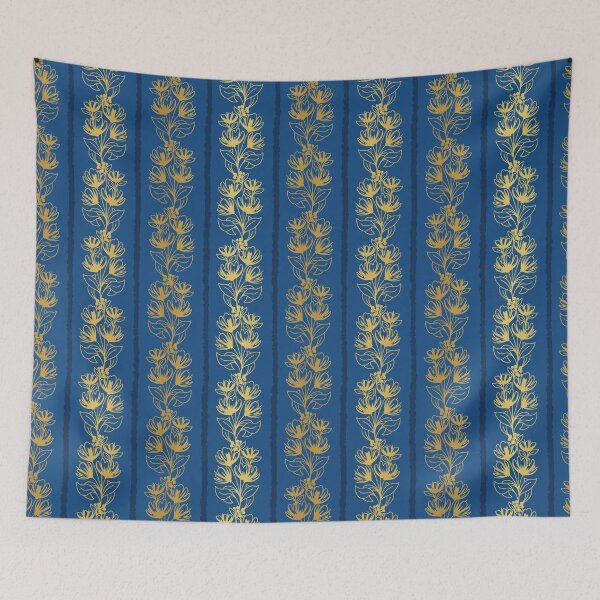 Item preview, Blue Monochrome Floral Branches Stripes Pattern designed and sold by Farissa Designs.