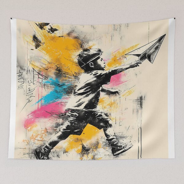 Item preview, Boy with Paper Plane – Urban Street Art designed and sold by Moisky Art.