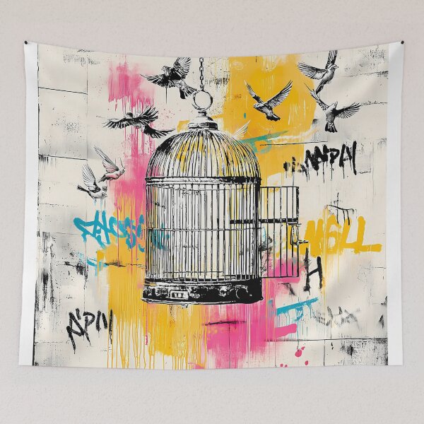 Item preview, Freedom Birds – Open Cage Graffiti Street Art Poster designed and sold by Moisky Art.
