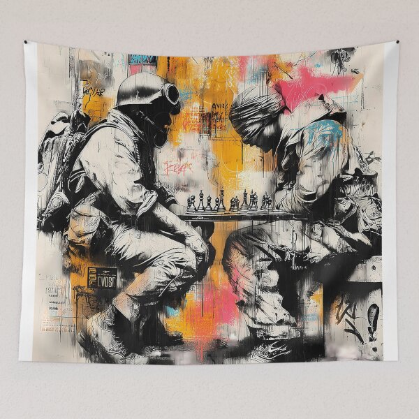 Item preview, Soldiers Playing Chess – Political Street Art designed and sold by Moisky Art.