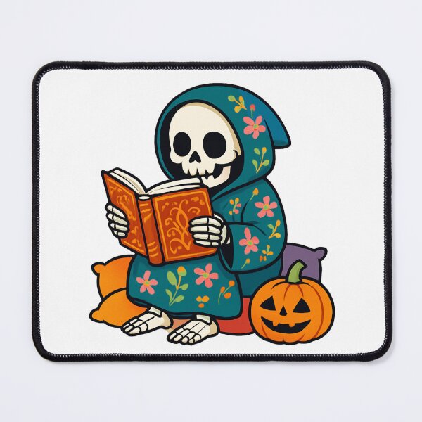 Item preview, Whimsical Skeleton Reading Book with Colorful Pillows designed and sold by RuweisVibes.